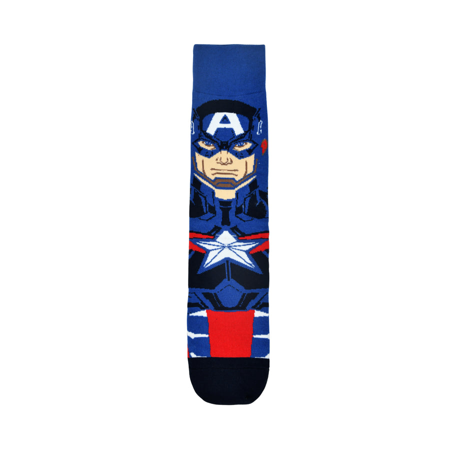 Balenzia x marvel character crew & lowcut/ankle length sock for men- "the unstoppable captain america" gift pack (pack of 2 pairs/1u)(free size) blue