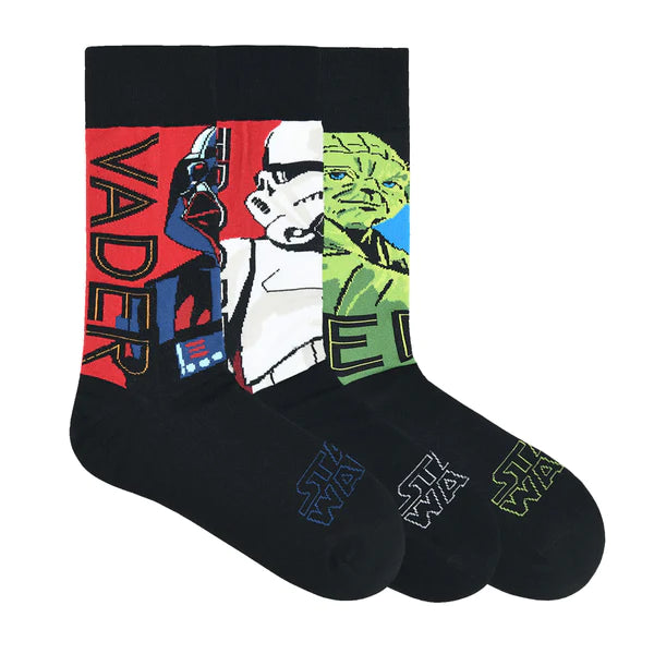 Star wars gift pack for men - clone trooper, yoda, and darth vader-crew socks (black) (pack of 3 pairs/1u)