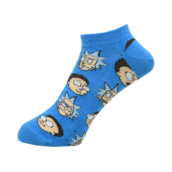 Rick and morty cotton lowcut/ankle character socks for men- made with fine cotton, nylon and elastane - pack of 3 (blue, cream) (free size)