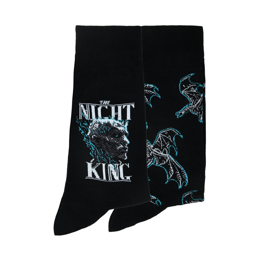 Balenzia x game of thrones the night king & viserion, the ice dragon crew length socks for men (free size) (pack of 2 pairs/1u)black