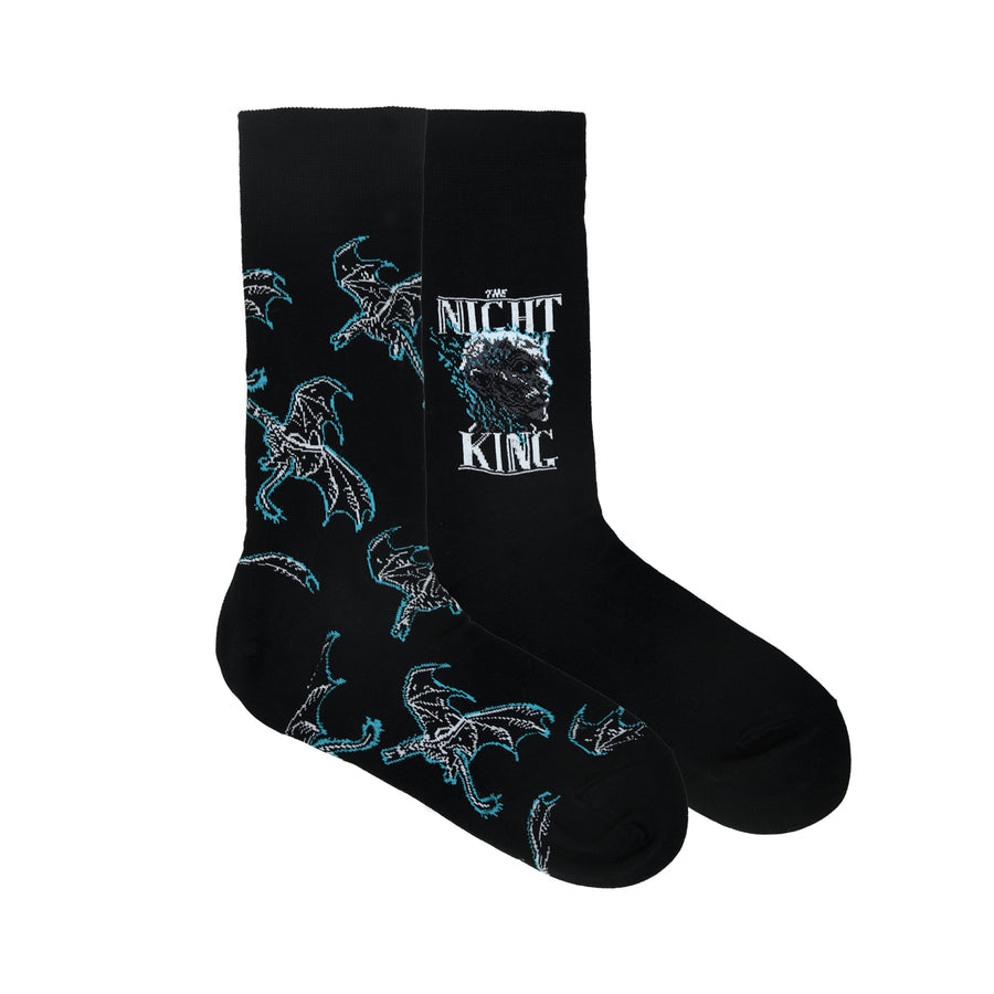 Balenzia x game of thrones the night king & viserion, the ice dragon crew length socks for men (free size) (pack of 2 pairs/1u)black