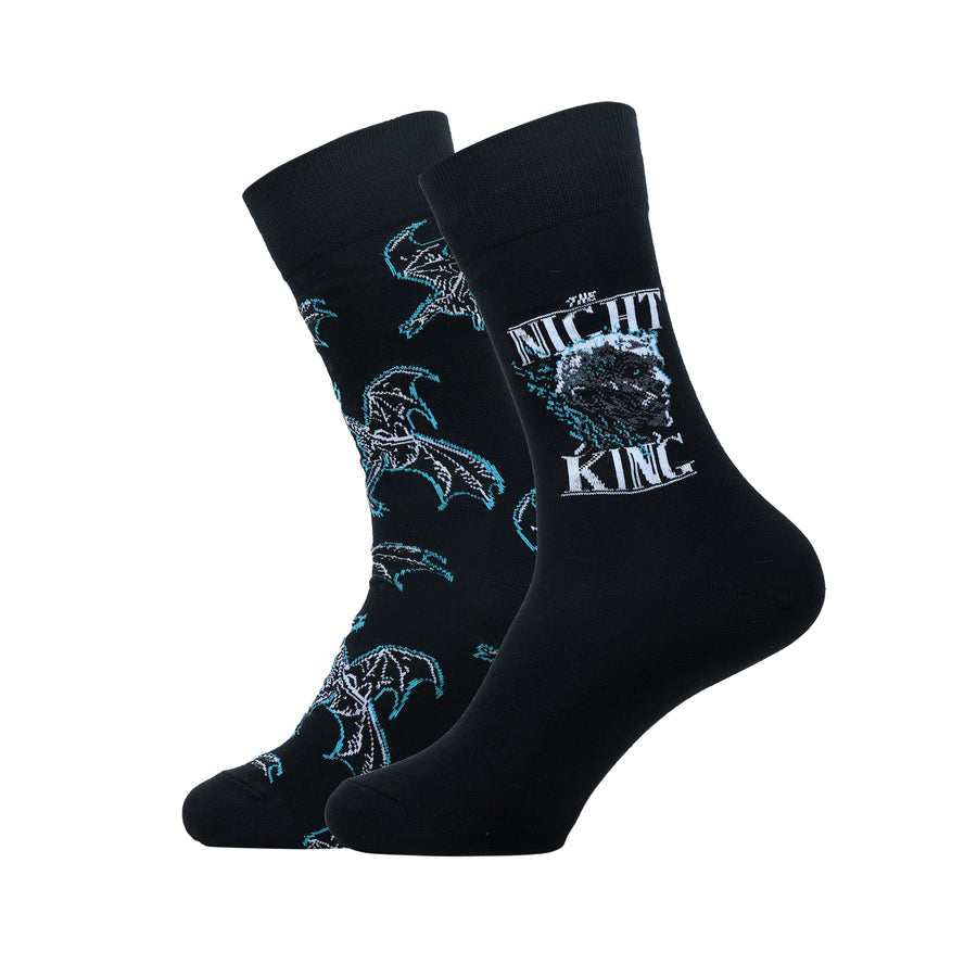 Balenzia x game of thrones the night king & viserion, the ice dragon crew length socks for men (free size) (pack of 2 pairs/1u)black