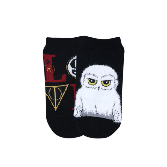 Balenzia x harry potter love symbol & hedwig fur lowcut socks for women(pack of 2 pairs/1u)- black & white