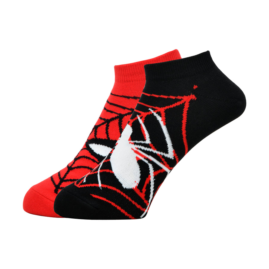 Balenzia x marvel the amazing spider-man themed ankle length socks for men (pack of 2 pairs/1u)(free size) red,blue