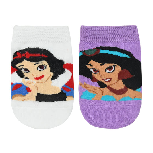 Balenzia x disney princess anti-skid lowcut socks for kids- snow white, jasmine (pack of 2 pairs/1u) (white, purple)