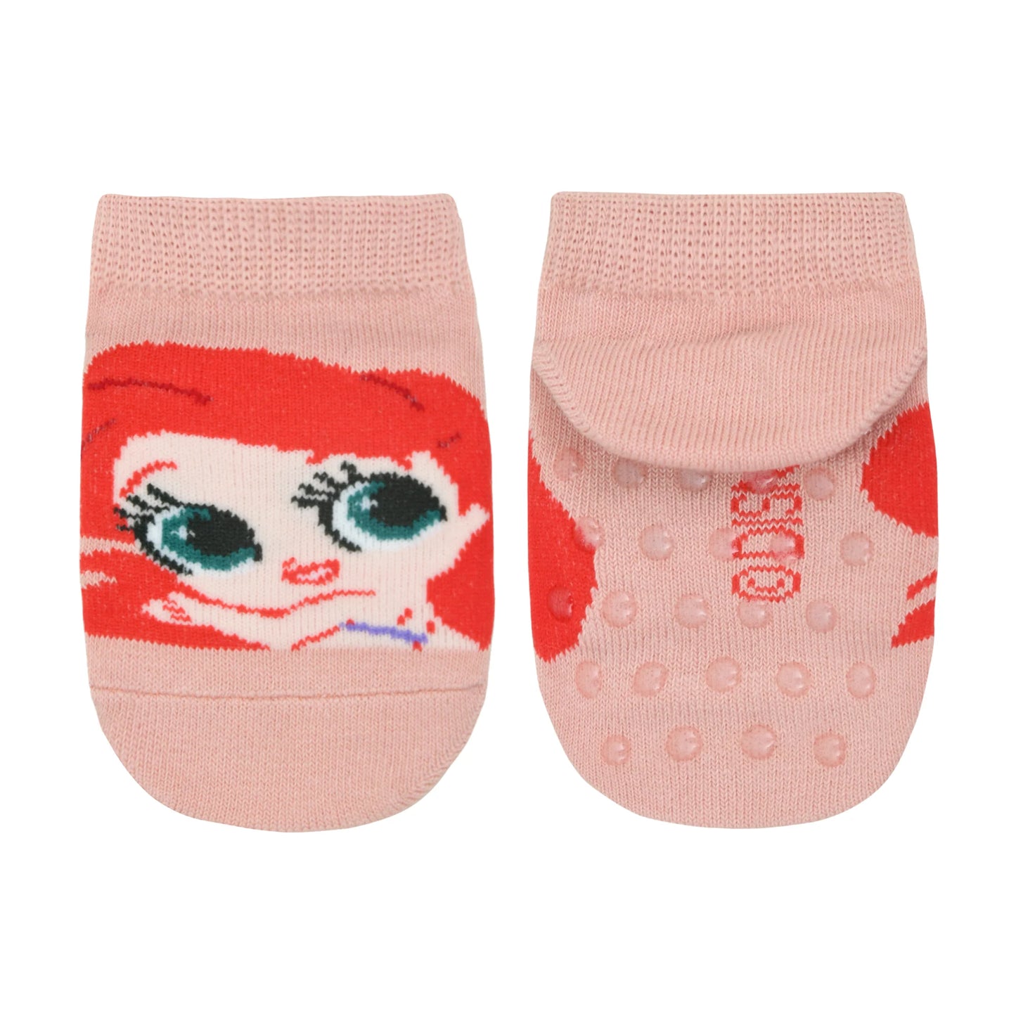 Balenzia x disney princess anti-skid lowcut socks for kids- cinderella, ariel (pack of 2 pairs/1u) (pink, blue)