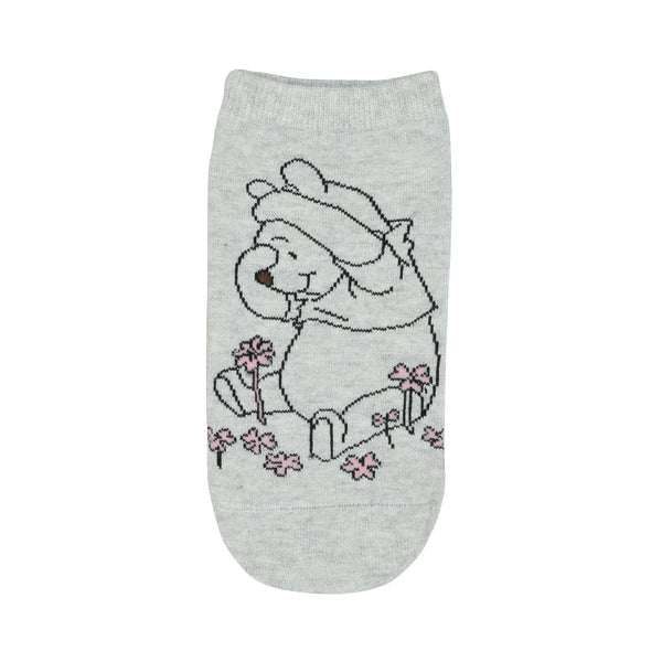 Balenzia x disney winnie the pooh lowcut socks for women-pooh, piglet, tiger (pack of 3 pairs/1u)(free size) silver, pink, blue