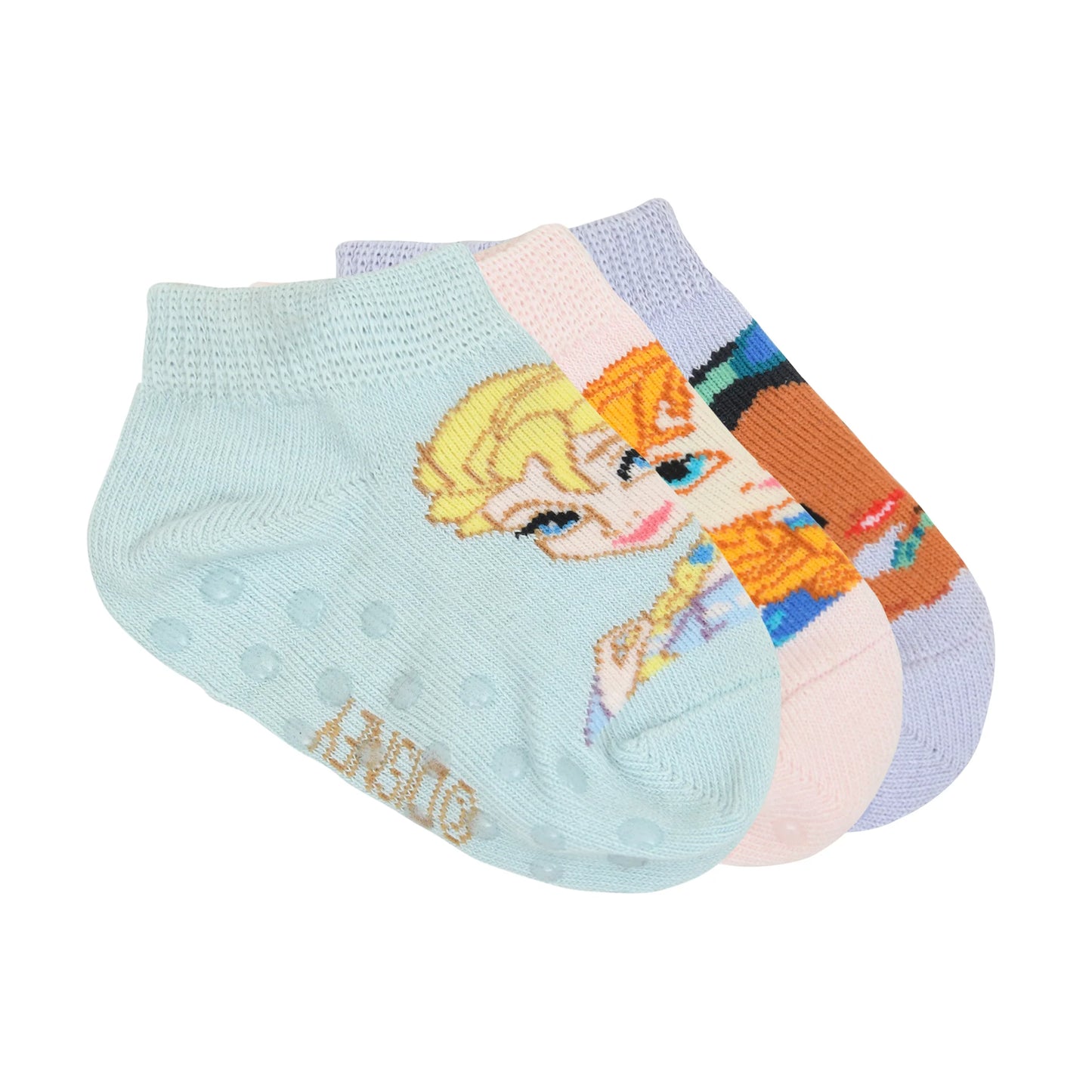 Balenzia x disney anti-skid lowcut socks for kids | disney frozen socks for girls-elsa, anna, olaf (pack of 3pairs/1u) (pink, blue, white)