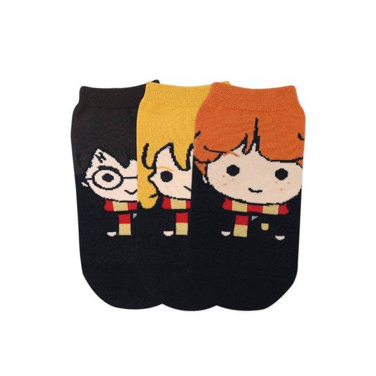 Balenzia x harry potter character lowcut socks- harry, ron & hermione for women (pack of 3 pairs/1u)- yellow, brown & orange