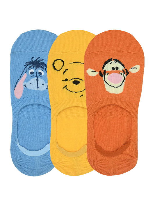 Balenzia x disney winnie the pooh loafer/ invisible socks for women-pooh, eeyore, tiger (pack of 3 pairs/1u)(free size) silver, pink, blue