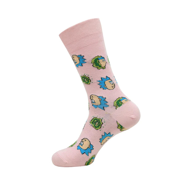 Rick and morty cotton crew socks for men (pack of 2) (free size) (pink, purple)