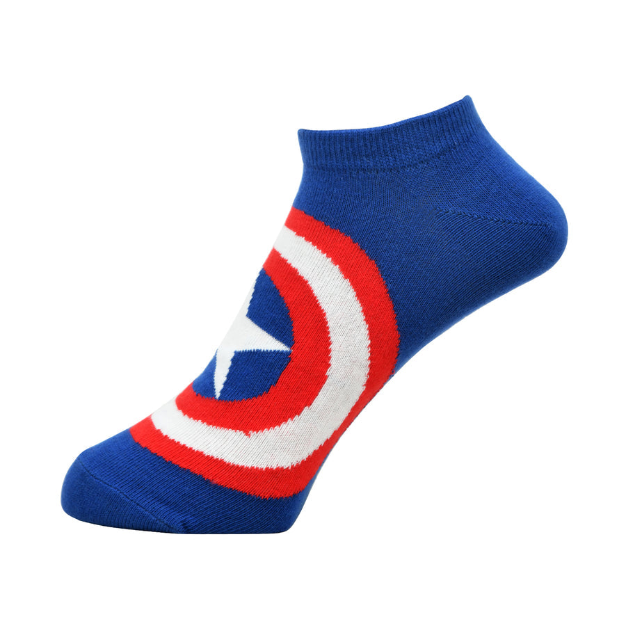 Balenzia x marvel iron man,captain america & hulk logo ankle length socks for men-(pack of 3 pairs/1u)(free size)blue,red,green