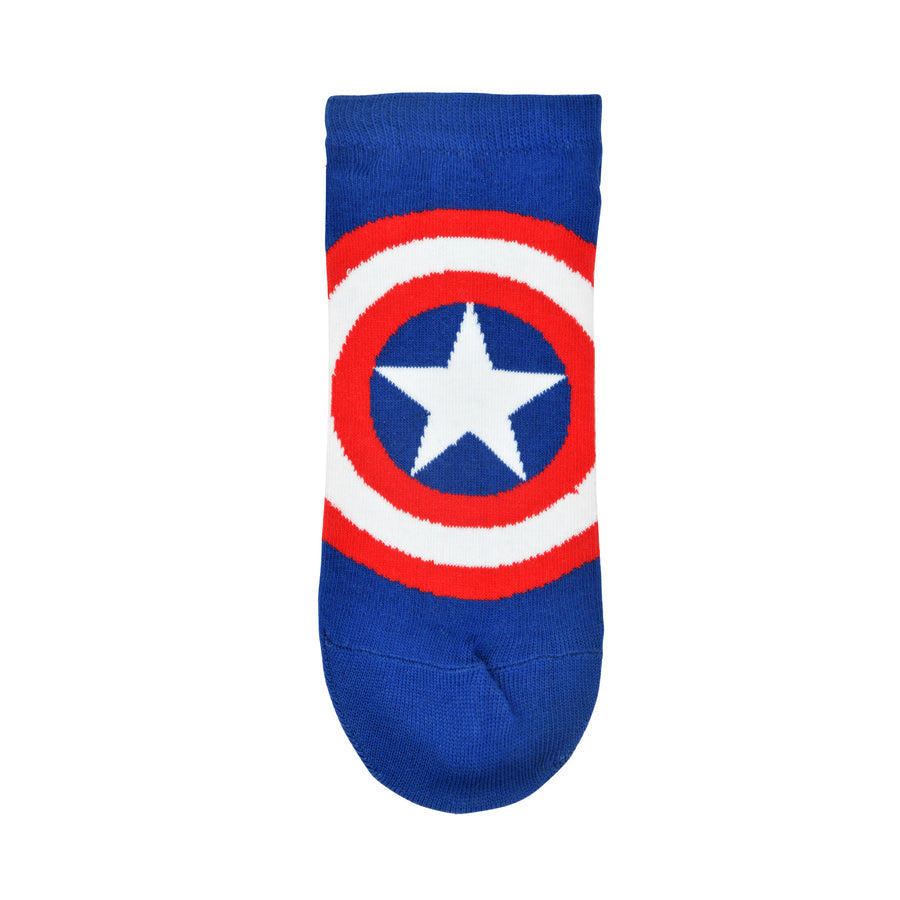 Balenzia x marvel character crew & lowcut/ankle length sock for men- "the unstoppable captain america" gift pack (pack of 2 pairs/1u)(free size) blue