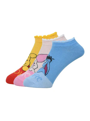 Balenzia x disney winnie the pooh lowcut socks for women-pooh,piglet,eeyore (pack of 3 pairs/1u)(free size) yellow, pink, blue