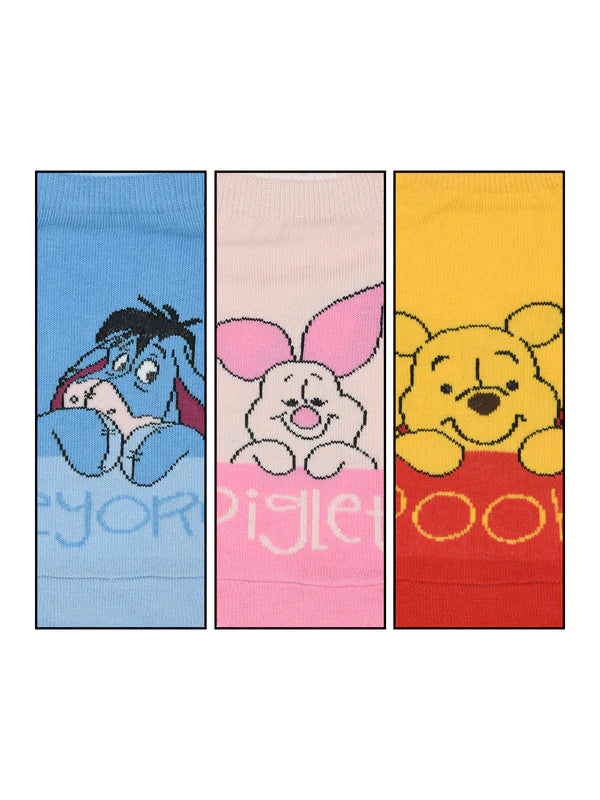 Balenzia x disney winnie the pooh lowcut socks for women-pooh,piglet,eeyore (pack of 3 pairs/1u)(free size) yellow, pink, blue