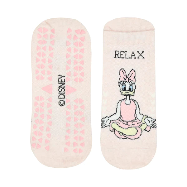 Balenzia x disney character anti bacterial yoga socks for women with anti skid - daisy & minnie (pack of 2 pairs/1u)white pink