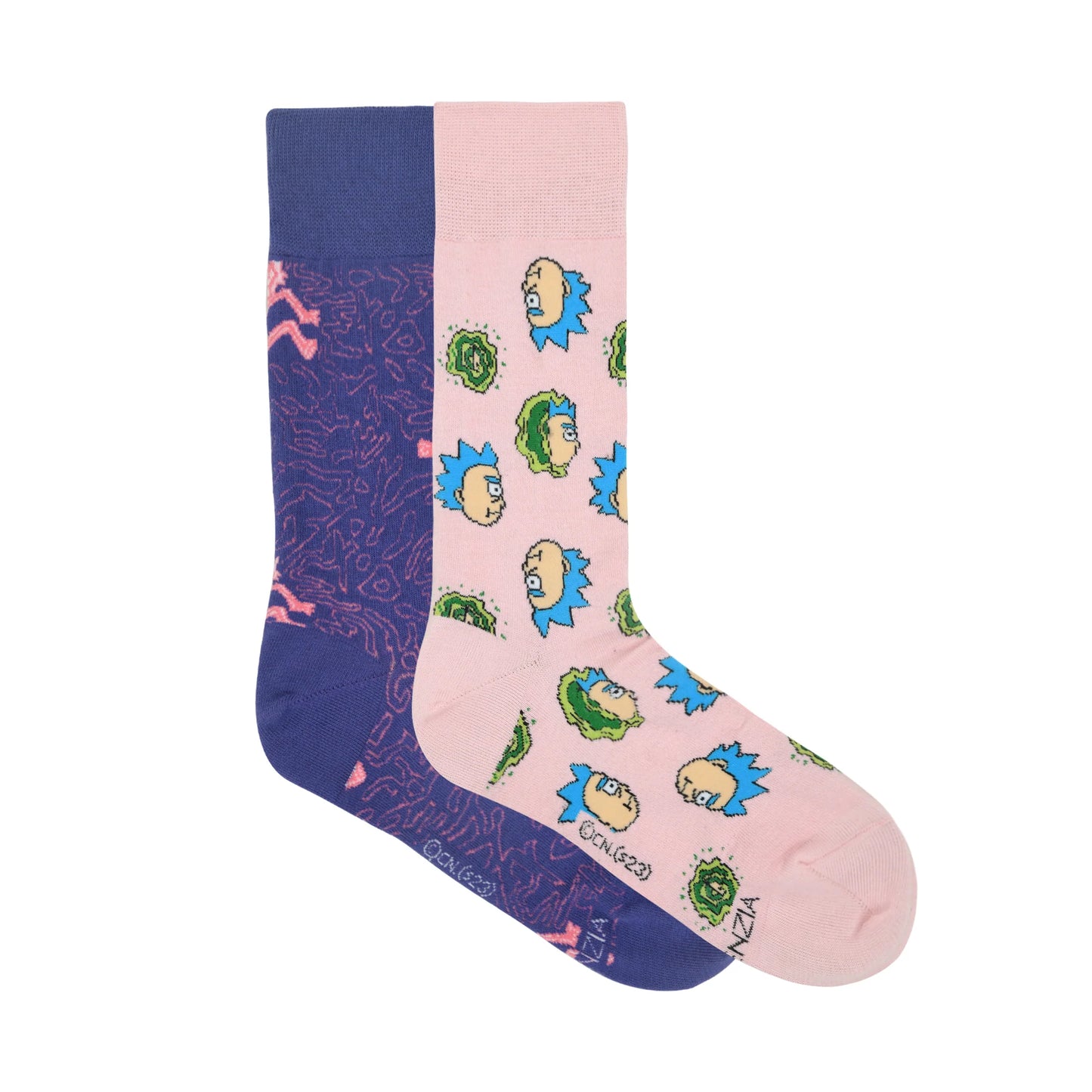 Rick and morty cotton crew socks for men (pack of 2) (free size) (pink, purple)