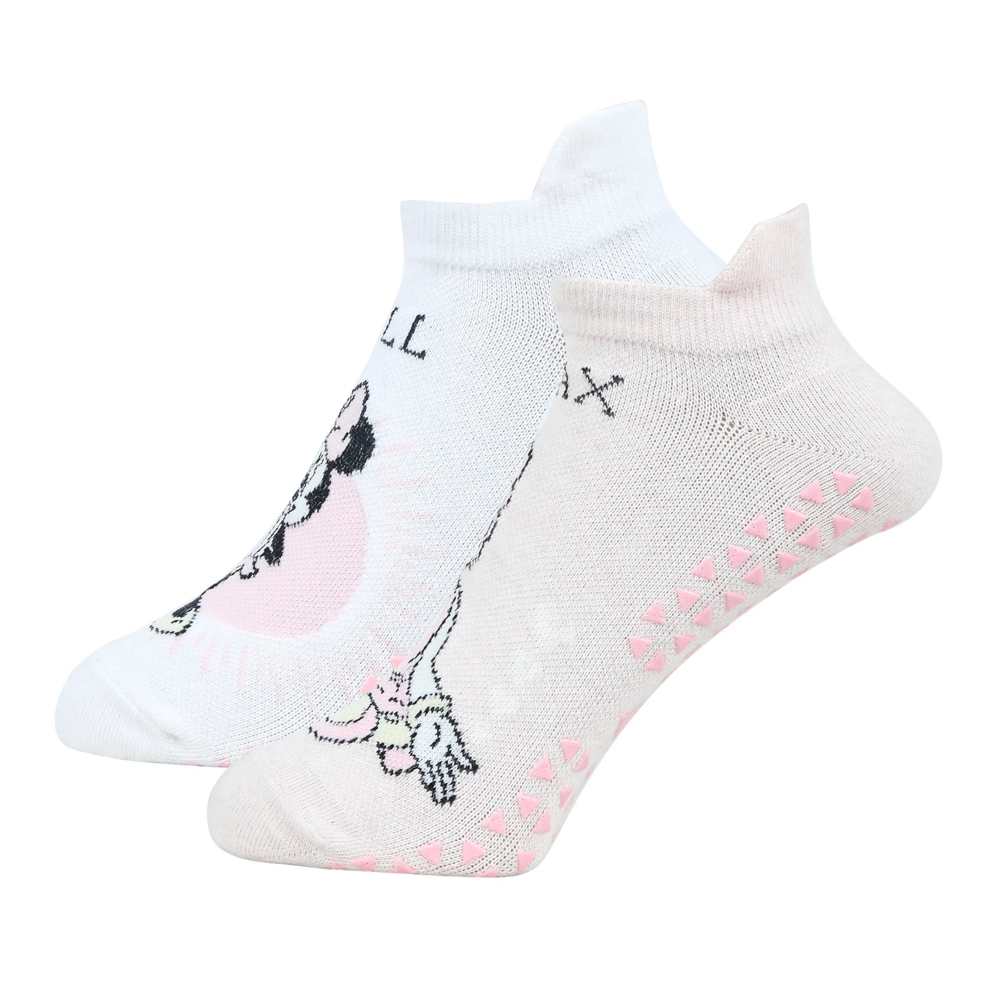 Balenzia x disney character anti bacterial yoga socks for women with anti skid - daisy & minnie (pack of 2 pairs/1u)white pink