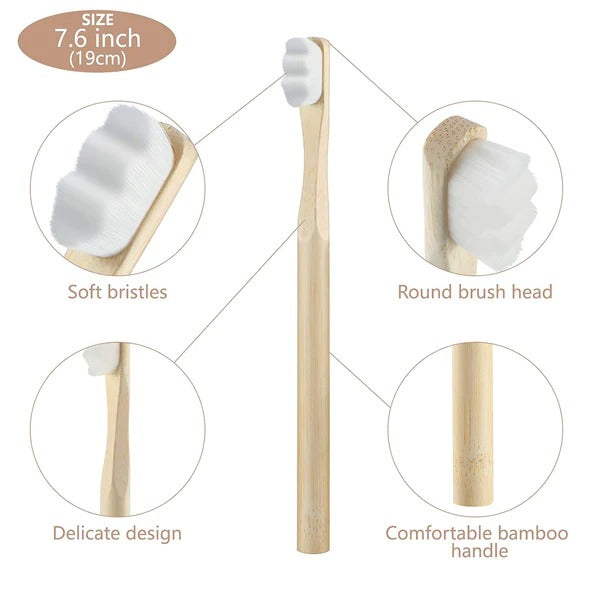 Bamboo toothbrush – super soft nano white bristles – round handle