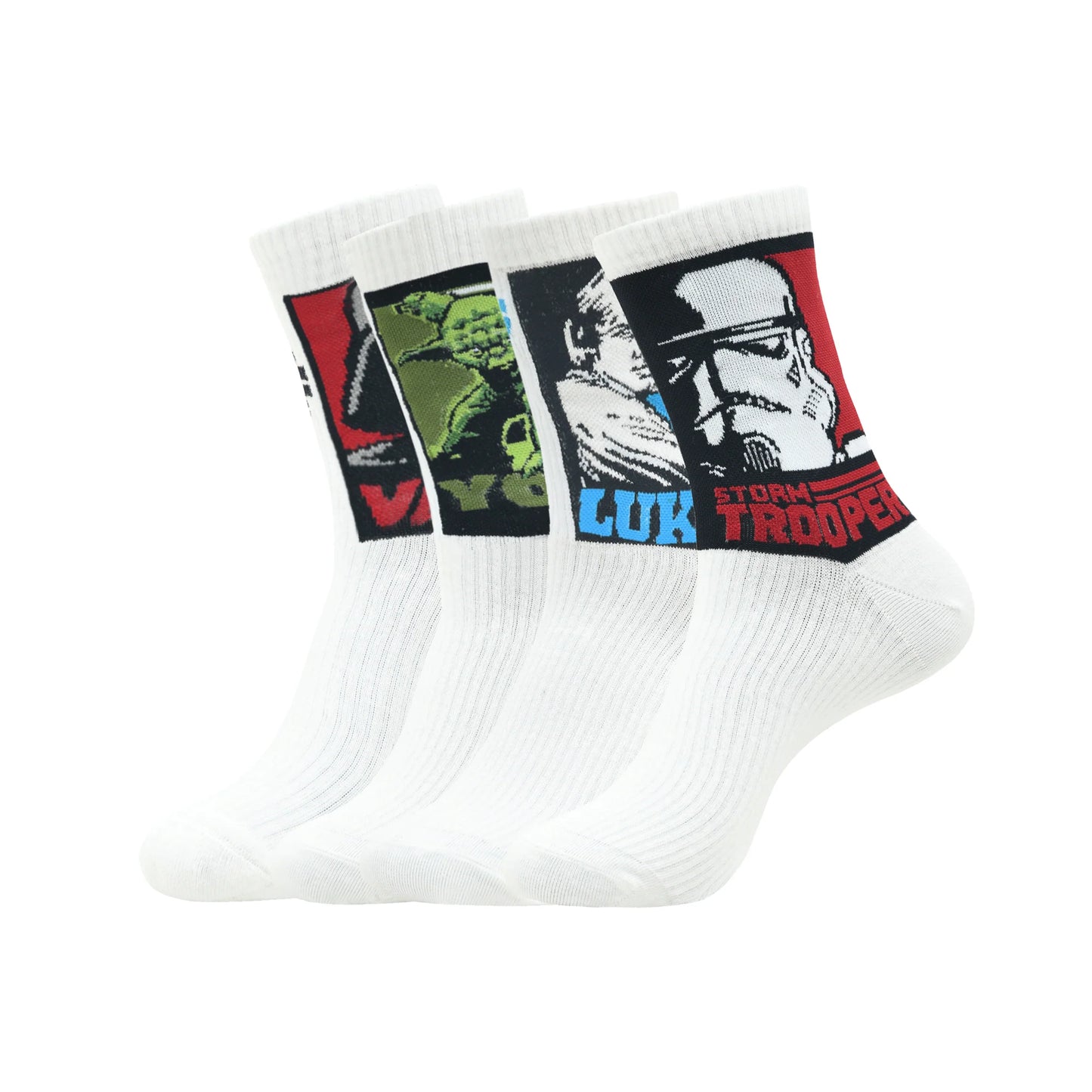 Star wars gift pack for men - clone trooper, yoda, luke skywalker, and darth vader-high ankle socks (white) (pack of 4 pairs/1u)