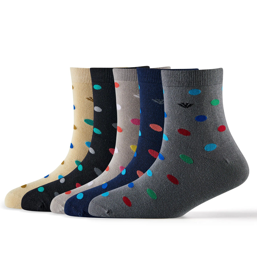 Young Wings Multicolor Dots Design Free Size Ankle length Causal & Formal Wear Socks-(Pack of 5, Style no.2410-M1)