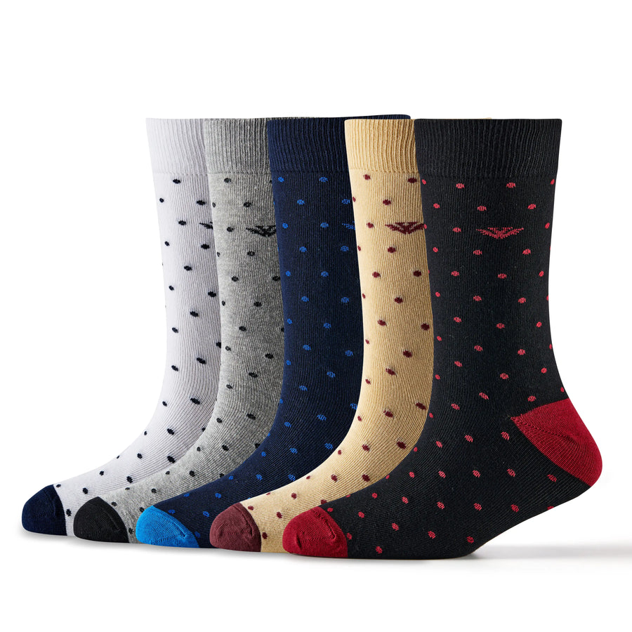 Young Wings Multicolor Dots Design Free Size Calf Length Causal & Formal Wear Socks-(Pack of 5, Style no.3702-M1)