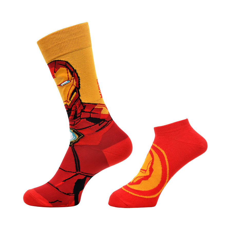 Balenzia x marvel character crew & lowcut/ankle length sock for men- "invincible iron man"gift pack (pack of 2 pairs)(free size) red