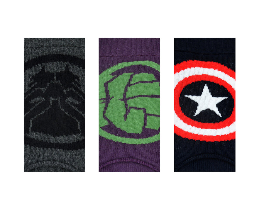 Balenzia x marvel black panther,captain america & hulk logo loafer/invisible socks for men-(pack of 3 pairs/1u)(free size)grey,navy,purple