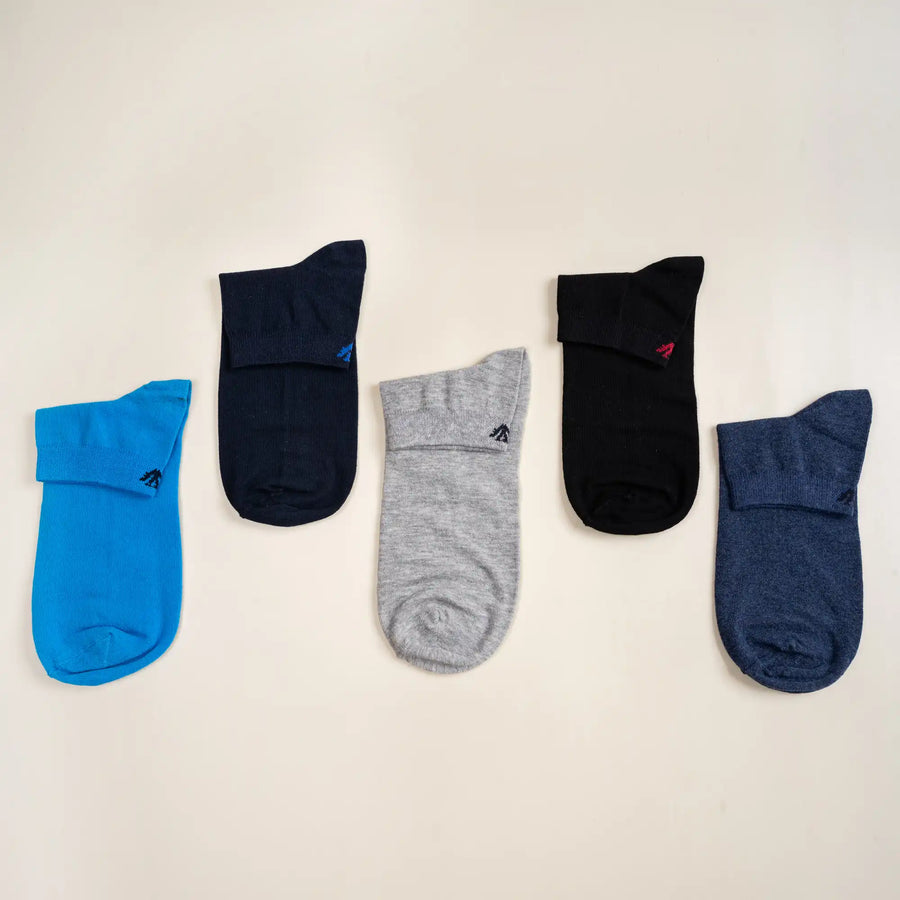 Young Wings Men's Multi Colour Cotton Fabric Solid Low Ankle Length Socks - Pack of 5, Style no. 1400-M1