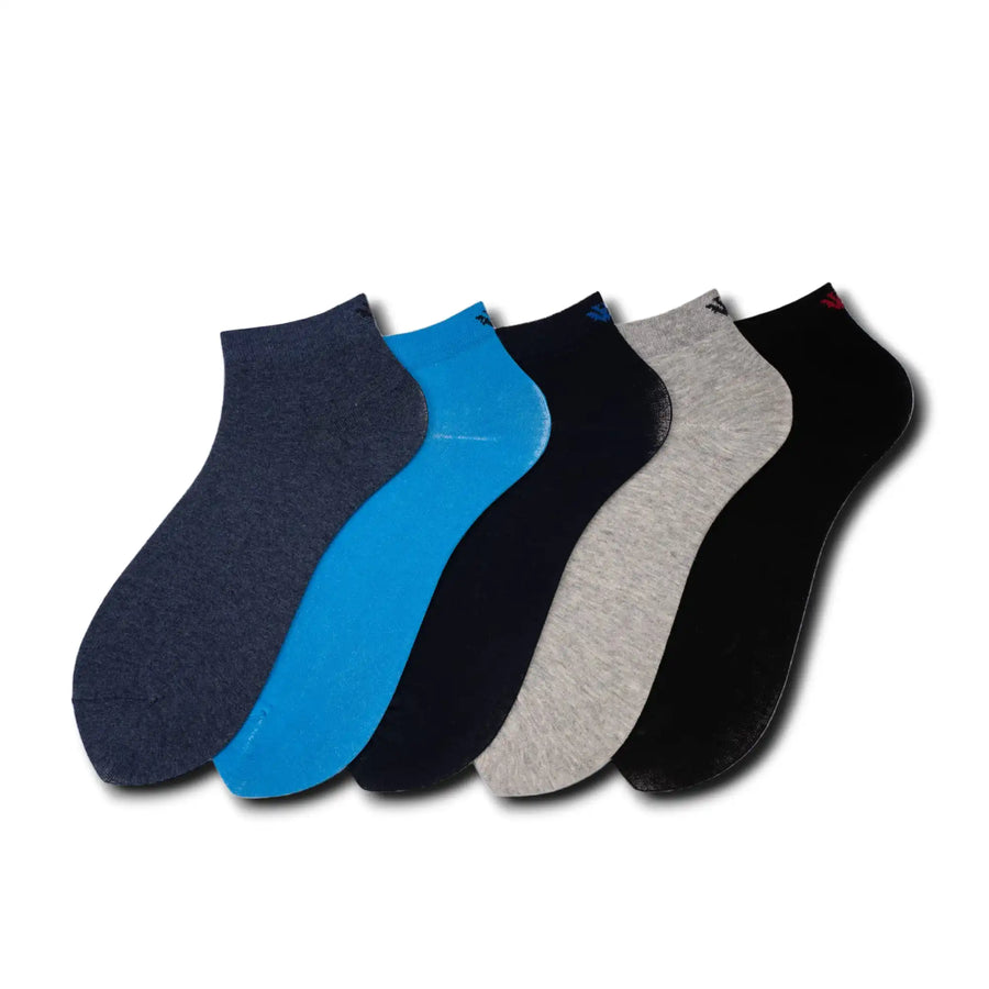 Young Wings Men's Multi Colour Cotton Fabric Solid Low Ankle Length Socks - Pack of 5, Style no. 1400-M1