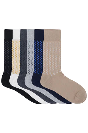 Balenzia men's cotton crew/calf length socks-(pack of 6 pairs/1u) (black,white,navy,l.grey,d.grey,beige)