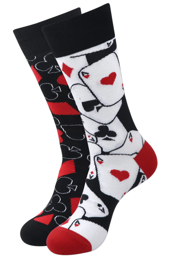 Balenzia special edition poker crew socks for men (pack of 2 pairs/1u)(black,white)