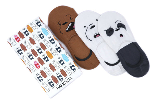 We bare bears by balenzia loafer socks for women with anti slip silicon (pack of 3 pairs/1u)-multicolor-no show / invisible socks