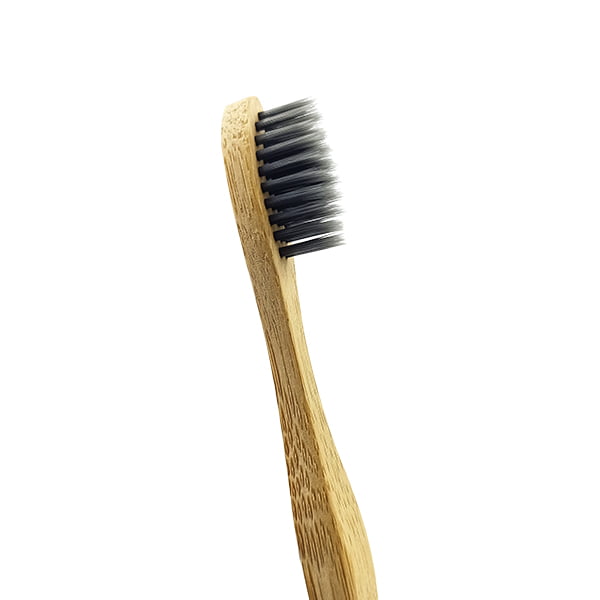 Bamboo toothbrush charcoal adult - soft with tongue cleaner & holder