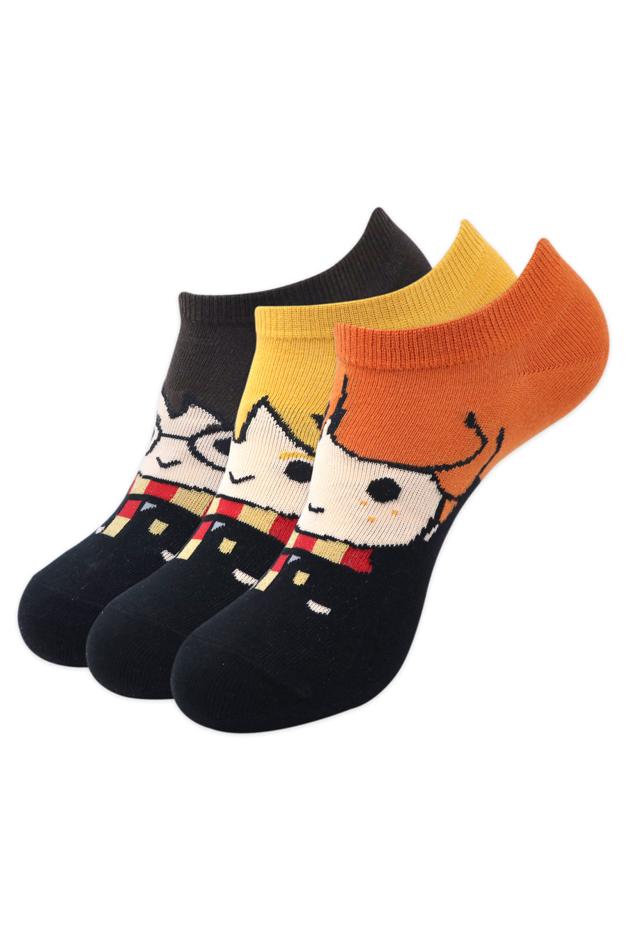 Balenzia x harry potter character lowcut socks- harry, ron & hermione for women (pack of 3 pairs/1u)- yellow, brown & orange