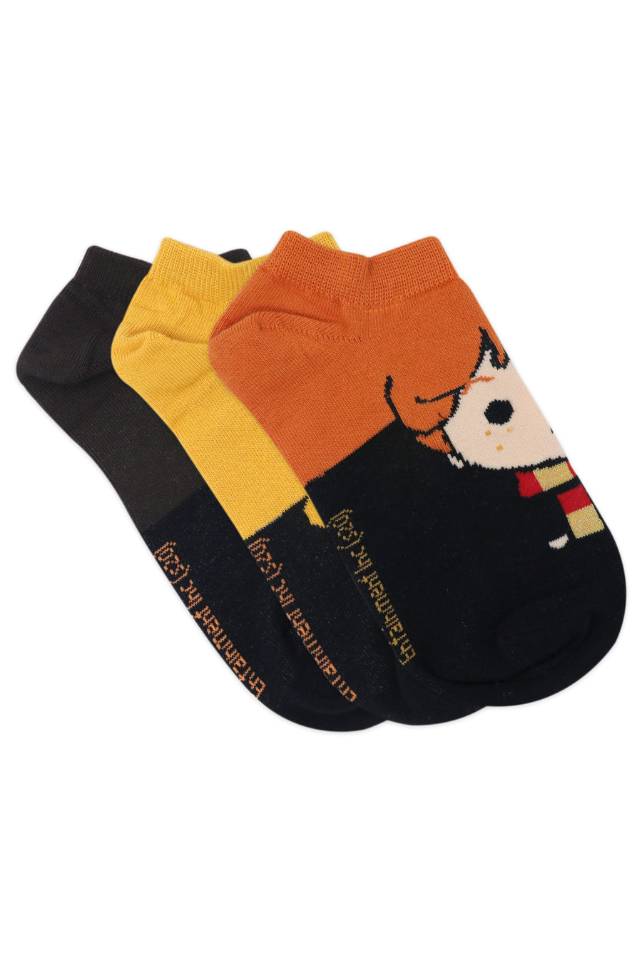 Balenzia x harry potter character lowcut socks- harry, ron & hermione for women (pack of 3 pairs/1u)- yellow, brown & orange