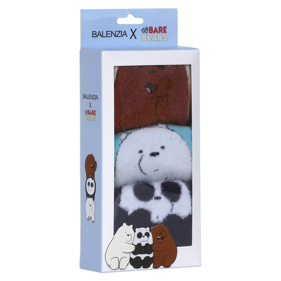 We bare bears by balenzia fur lowcut socks gift pack for women (pack of 3 pairs/1u)(freesize) d.grey,white,brown