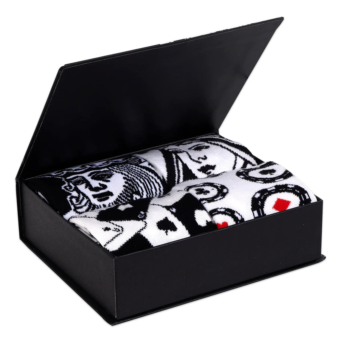 Balenzia special edition poker gift box for men & women (free size)(black,white) (pack of 4 pairs/1u)