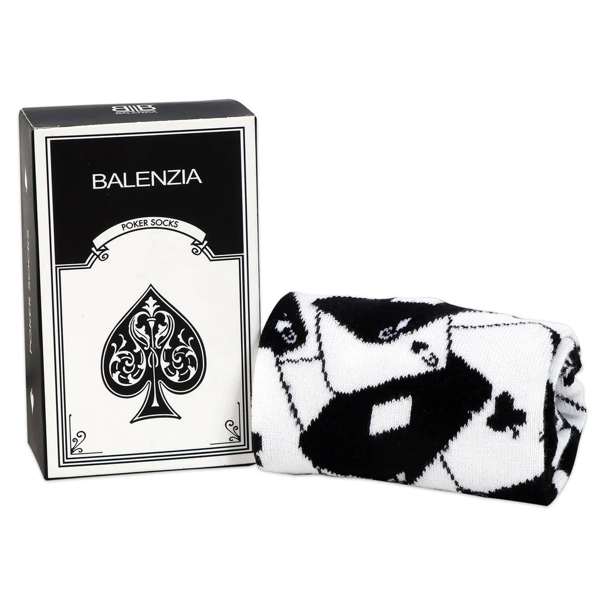 Balenzia special edition poker crew length socks for men- black,white (free size)(pack of 2 pairs/1u)