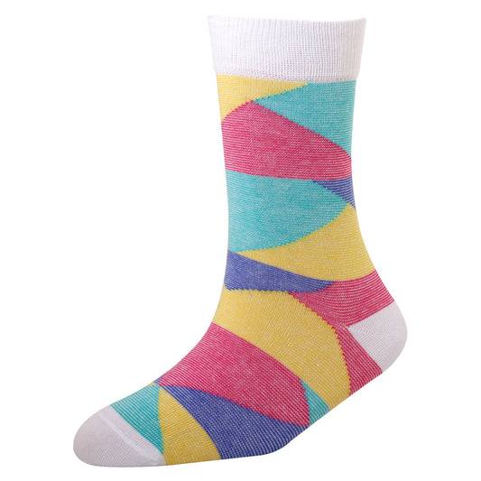 Men's YW-M1-326 Fashion Stripe Multi Blocks Crew Socks