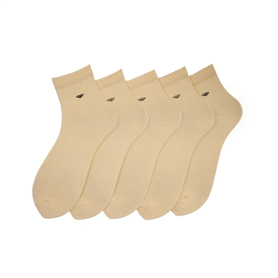 Young Wings Men's Beige Colour Cotton Fabric Solid Ankle Length Socks - Pack of 5, Style no. 2400-M1