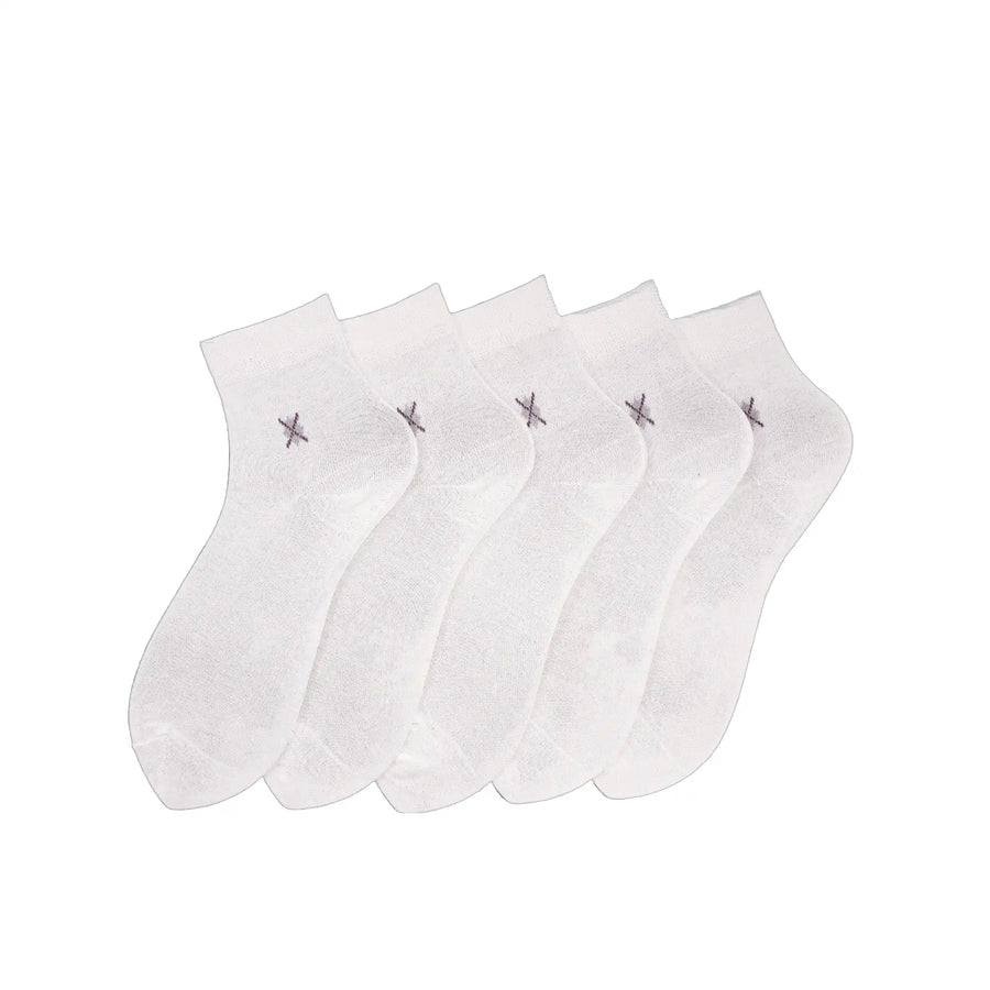 Young Wings Men's White Colour Cotton Fabric Solid Ankle Length Socks - Pack of 5, Style no. 2200-M1