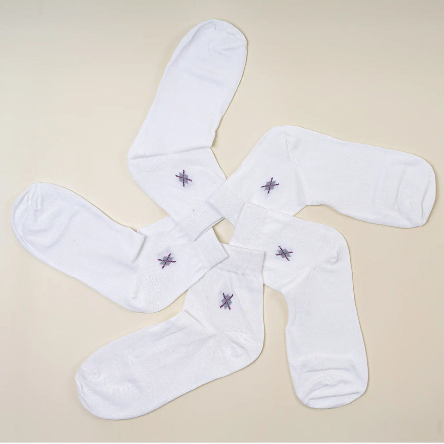 Young Wings Men's White Colour Cotton Fabric Solid Ankle Length Socks - Pack of 5, Style no. 2200-M1