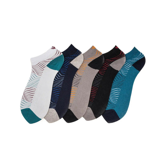 Young Wings Men's Multi Colour Cotton Fabric Design Low Ankle Length Socks - Pack of 5, Style no. 1711-M1