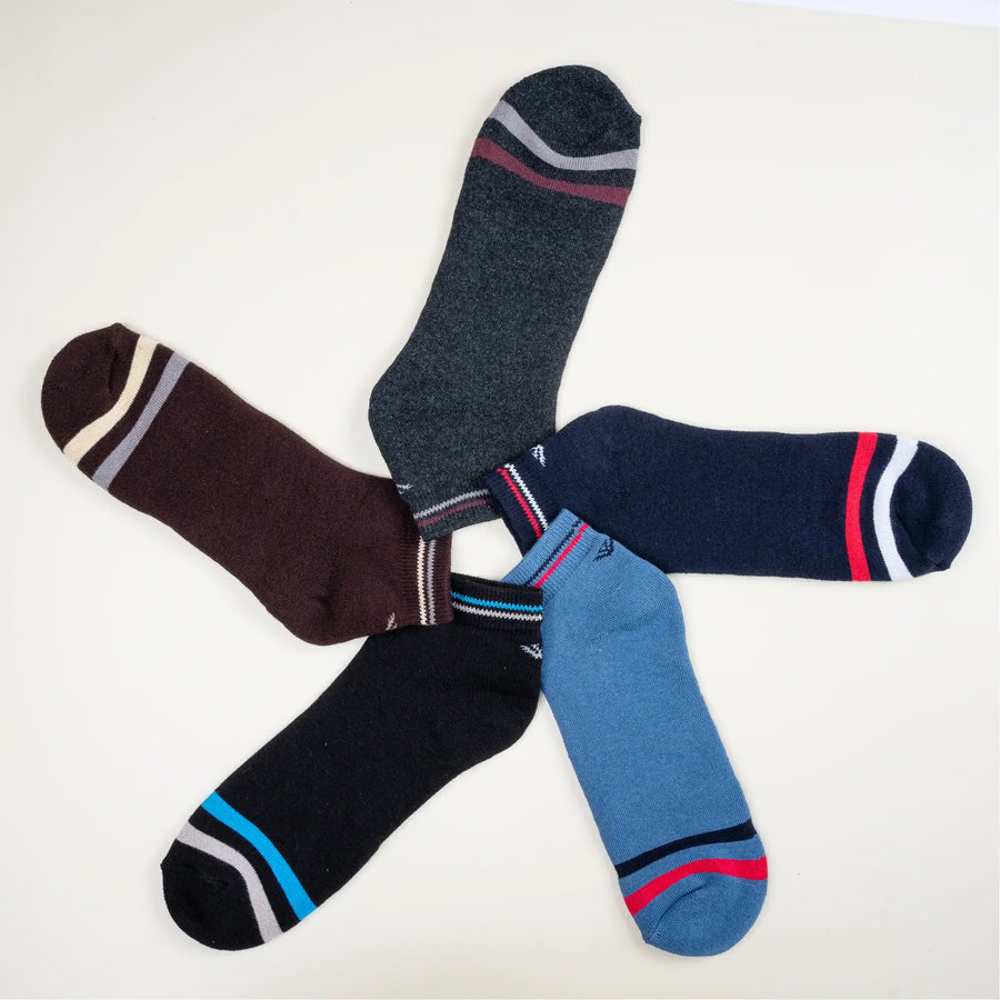 Young Wings Men's Multi Colour Cotton Fabric Design Low Ankle Length Socks - Pack of 3, Style no. 1603-M1 Rs. 510 Rs. 340 SAVE 33% Tax included.