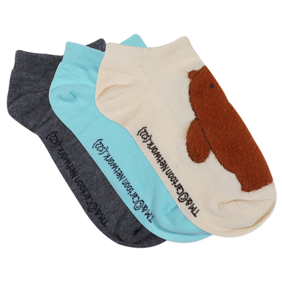 We bare bears by balenzia fur lowcut socks gift pack for women (pack of 3 pairs/1u)(freesize) d.grey,white,brown