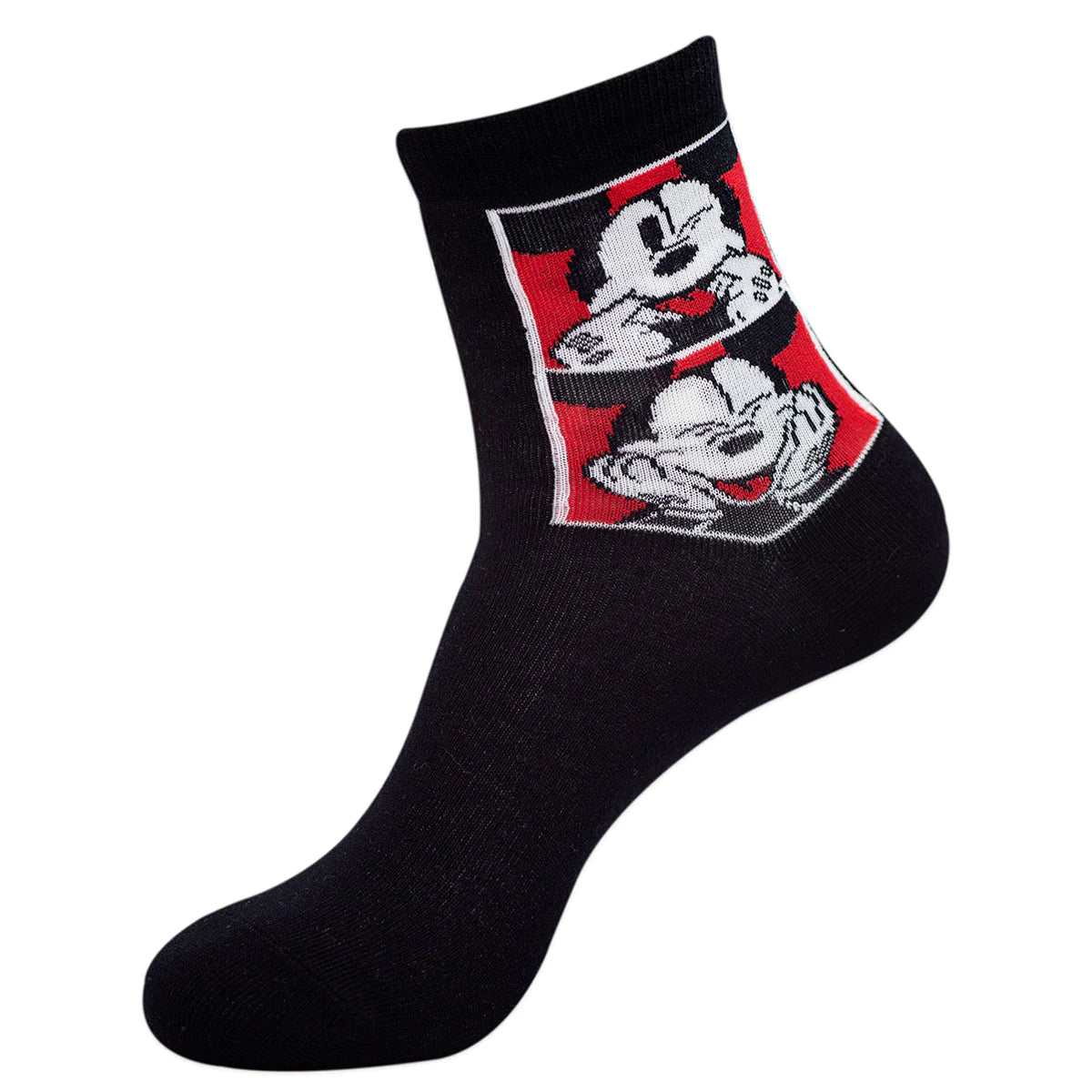 Balenzia x disney mickey & donald high ankle socks for women (pack of 2 pairs/1u)(free size) black,white