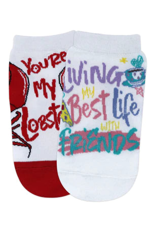 Balenzia x friends "you are my lobster" & "living my best life with friends" lowcut socks for women (pack of 2 pairs/1u) - white