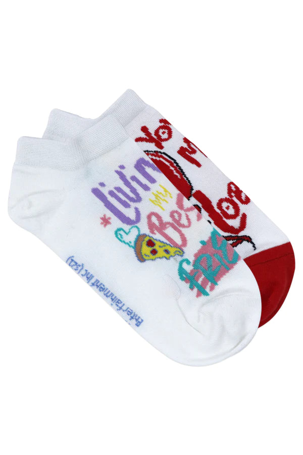 Balenzia x friends "you are my lobster" & "living my best life with friends" lowcut socks for women (pack of 2 pairs/1u) - white