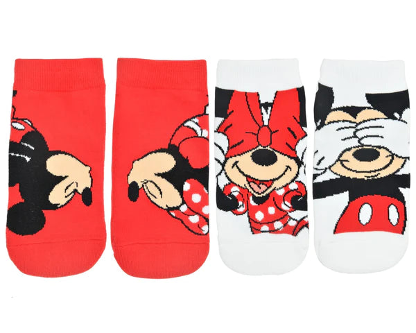 Balenzia x disney character lowcut socks - mickey & minnie for women (pack of 2 pairs/1u)(free size) red, white